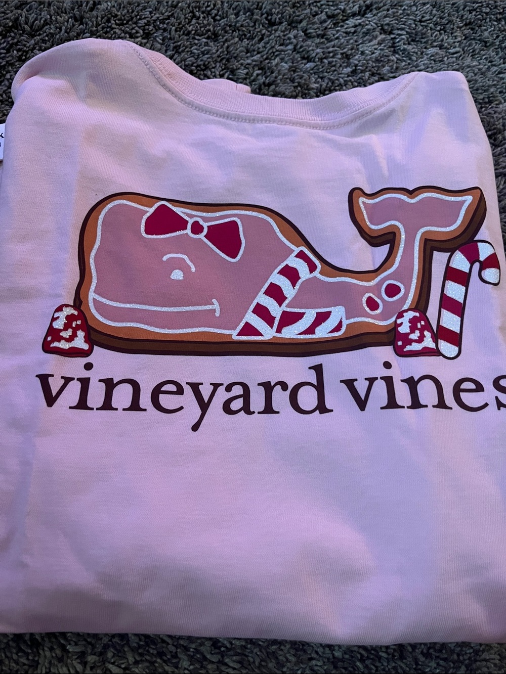 Vineyard Vines Girls Light Pink Long-Sleeve gingerbread Whale Tee!  New holiday!